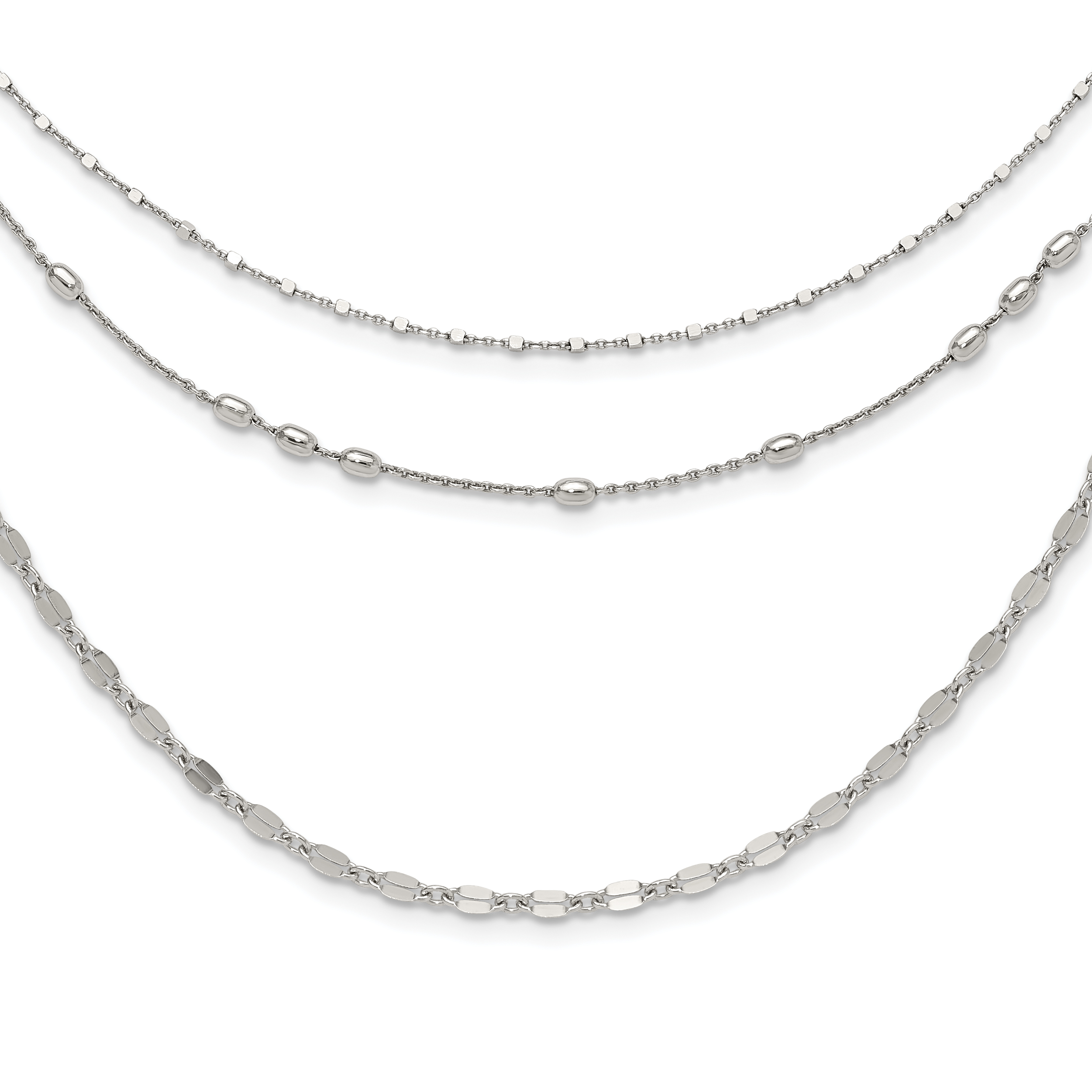 Sterling Silver Rhodium-plated Beaded Layered with 2in .ext Necklace (QG5326-15.5)