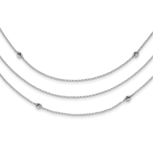 Sterling Silver Rhodium-plated Love Knot 3-Strand Necklace with 2 Inch Extension, 18"