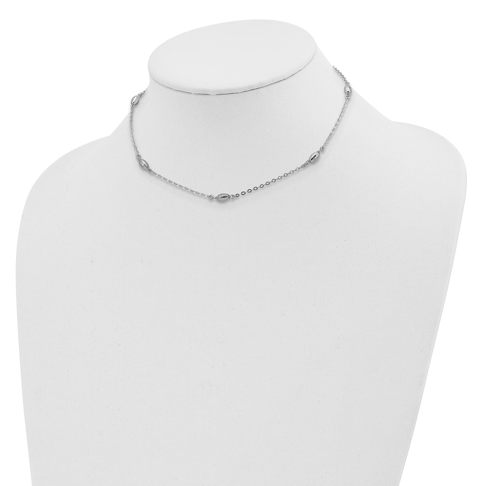 Sterling Silver Rhodium-plated Diamond-cut Oval Beads w/3in ext Choker (QG5334-12)