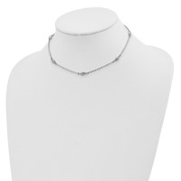 Sterling Silver Rhodium-plated Diamond-cut Oval Beads Necklace with 3 Inch Extension Choker, 12" view 2