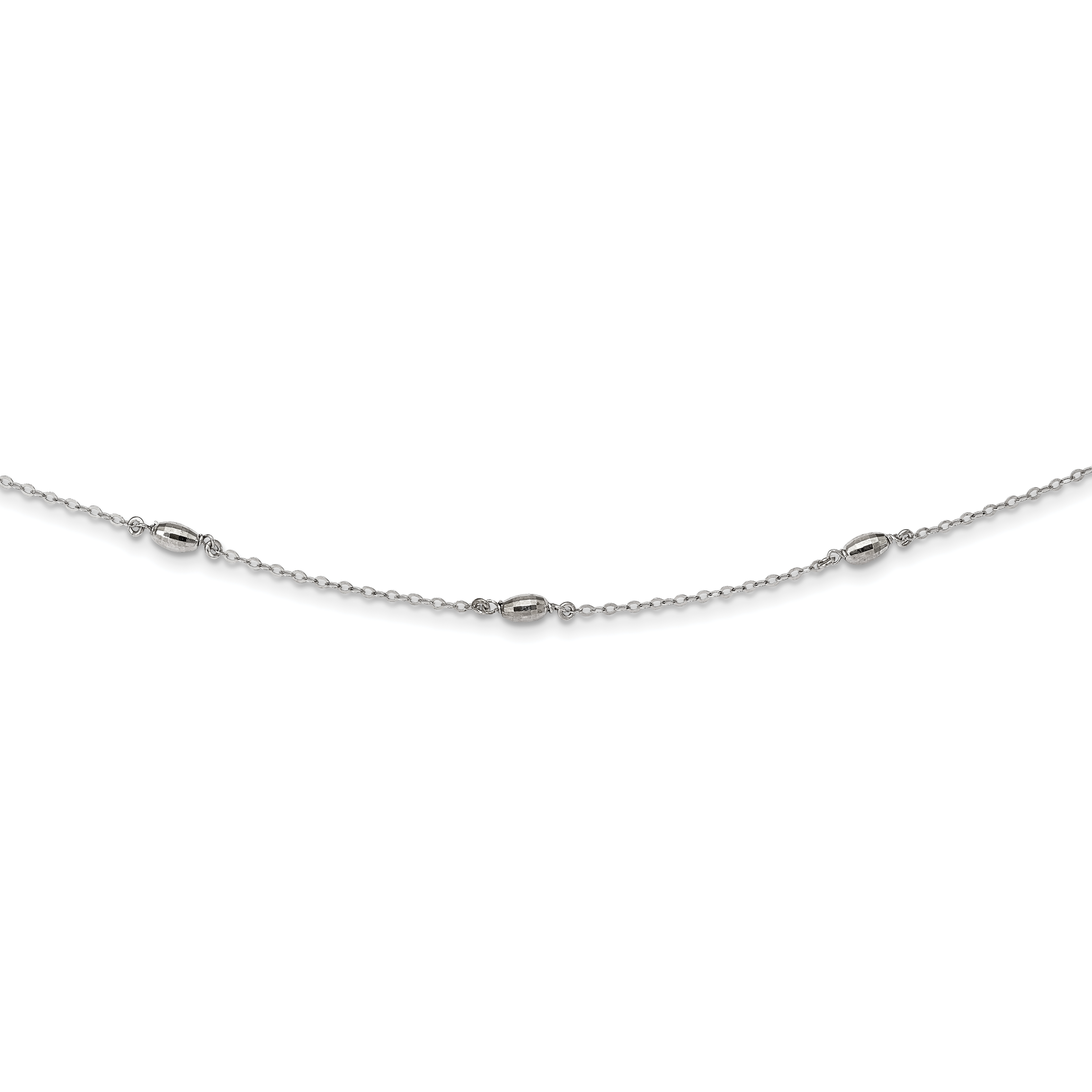 Sterling Silver Rhodium-plated Diamond-cut Oval Beads w/3in ext Choker (QG5334-12)