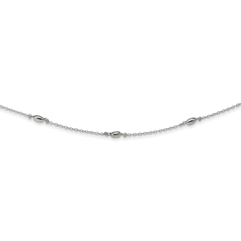 Sterling Silver Rhodium-plated Diamond-cut Oval Beads w/3in ext Choker (QG5334-12)