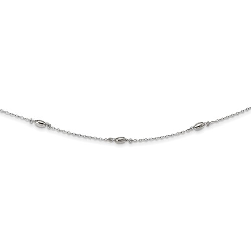 Sterling Silver Rhodium-plated Diamond-cut Oval Beads Necklace with 3 Inch Extension Choker, 12"