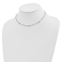 Sterling Silver Rhodium-plated 3mm Bezel-set CZ 3-Station Necklace with 3 Inch Extension Choker, 12" view 2