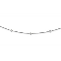 Sterling Silver Rhodium-plated 3mm Bezel-set CZ 3-Station Necklace with 3 Inch Extension Choker, 12" view 1