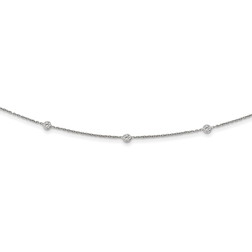 Sterling Silver Rhodium-plated 3mm Bezel-set CZ 3-Station Necklace with 3 Inch Extension Choker, 12"