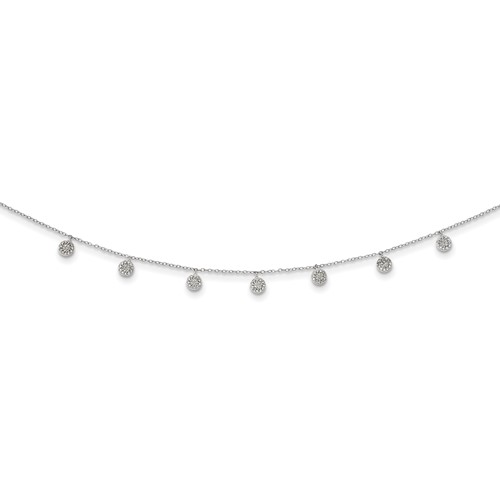 Sterling Silver Rhodium-plated CZ Dangles Necklace with 4 Inch Extension Choker, 12"