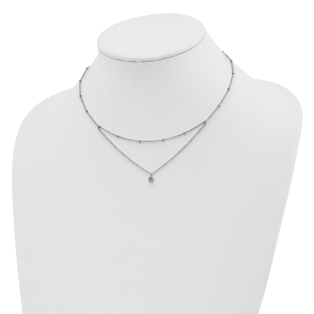 Sterling Silver Rhodium-plated CZ Beaded w/ 4in ext. Choker (QG5341-12)