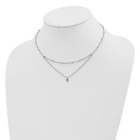 Sterling Silver Rhodium-plated CZ Center Drop Beaded Necklace with 4 Inch Extension Choker, 12" view 2
