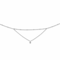 Sterling Silver Rhodium-plated CZ Center Drop Beaded Necklace with 4 Inch Extension Choker, 12" view 1