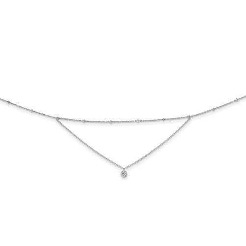 Sterling Silver Rhodium-plated CZ Center Drop Beaded Necklace with 4 Inch Extension Choker, 12"