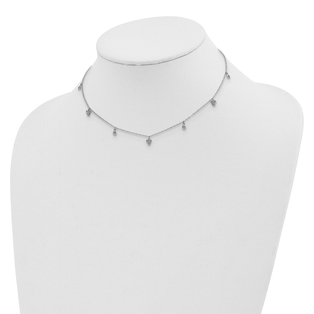Sterling Silver Rhodium-plated CZ 12.5in w/2in ext Choker Necklace (QG5342-12.5)