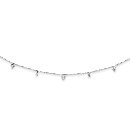 Sterling Silver Rhodium-plated CZ Necklace with 2 Inch Extension Choker, 12.5"
