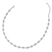 Sterling Silver Rhodium-plated CZ Circle Bar Link Necklace with Ext, 2" view 2