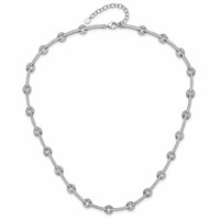 Sterling Silver Rhodium-plated CZ Circle Bar Link Necklace with Ext, 2" view 4