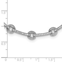 Sterling Silver Rhodium-plated CZ Circle Bar Link Necklace with Ext, 2" view 5