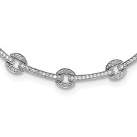 Sterling Silver Rhodium-plated CZ Circle Bar Link Necklace with Ext, 2" view 1
