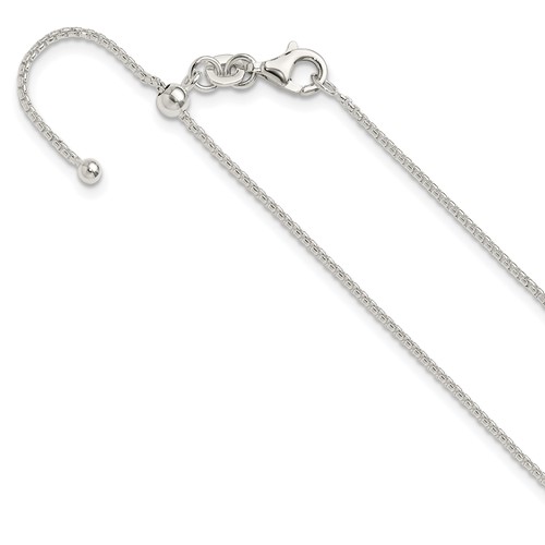 Sterling Silver Polished 1.5mm Round Box Chain Adjustable Up to Necklace, 24"
