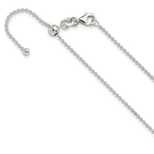 Sterling Silver Polished 1.50mm Beaded Chain Adjustable Up to Necklace, 24"