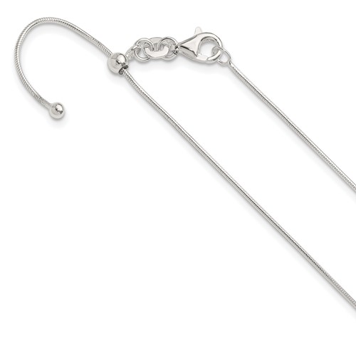 Sterling Silver Polished.95mm Snake Chain Adjustable Up to Necklace, 24"