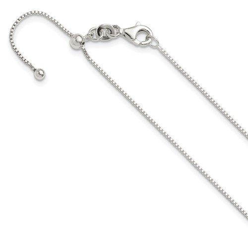 Sterling Silver Polished.90mm Box Chain Adjustable Up to Necklace, 24"