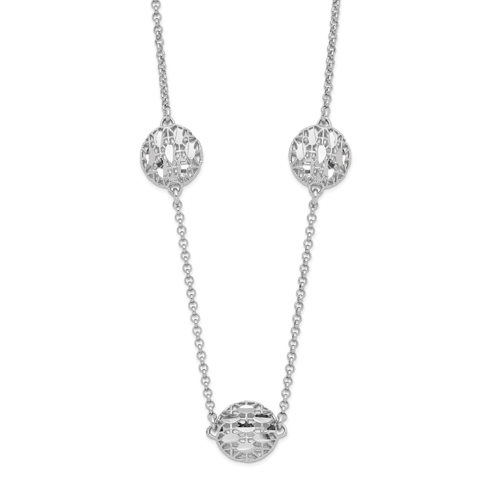 Sterling Silver Rhodium-plated D C Mesh Bead Necklace with Ext., 2"