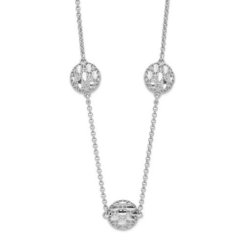 Sterling Silver Rhodium-plated D C Mesh Bead Necklace with Ext., 2"