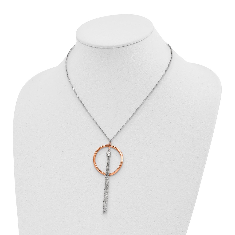Sterling Silver Rhodium-plated & Rose Gold-plated Necklace with Ext., 1.5"