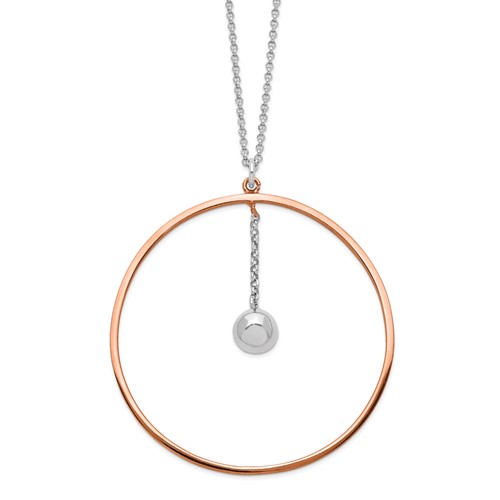 Sterling Silver Rhodium-plated Rose Gold-plated D C Ext Circle Neckla, 1.5"