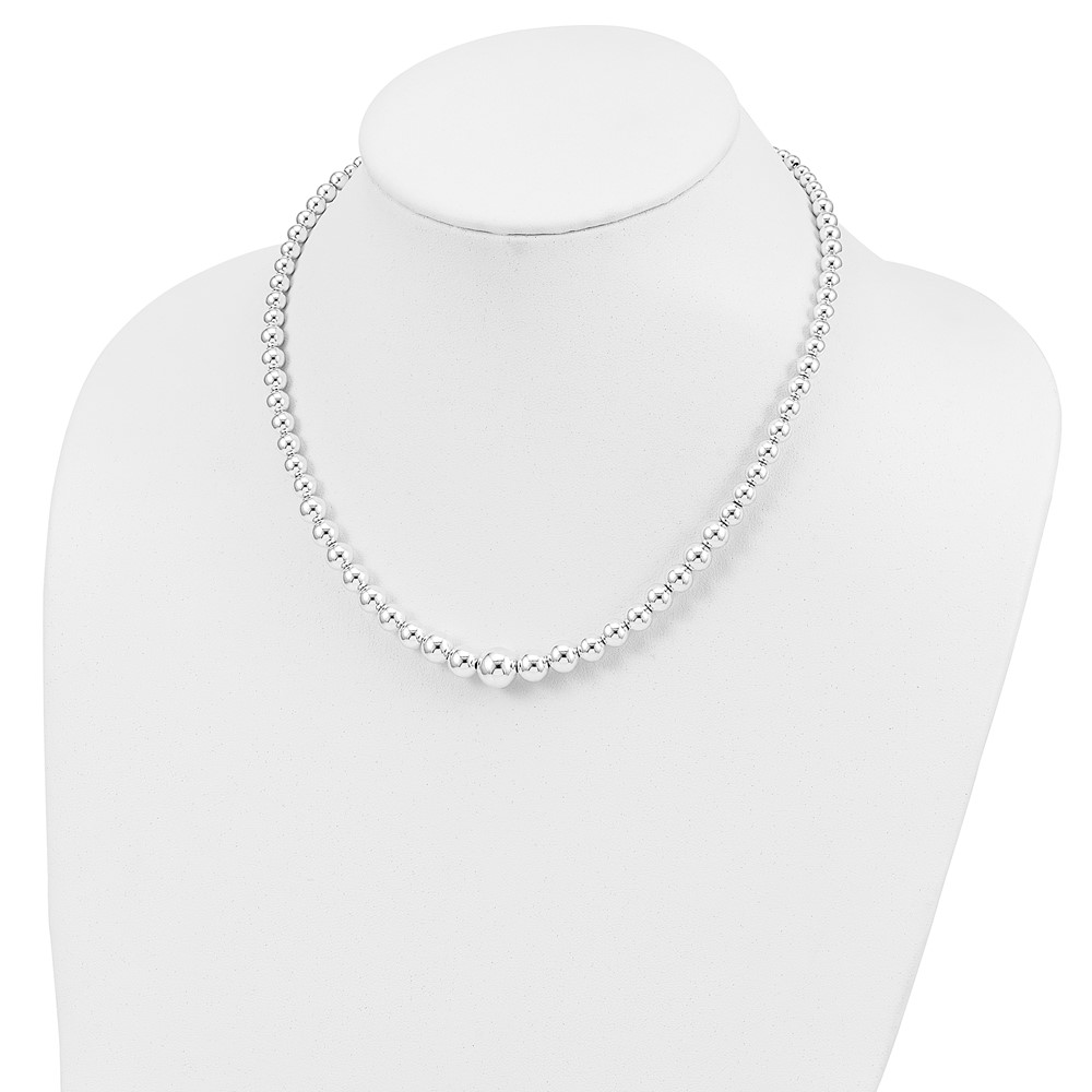 Sterling Silver Polished Beaded Necklace (QG5386-18)