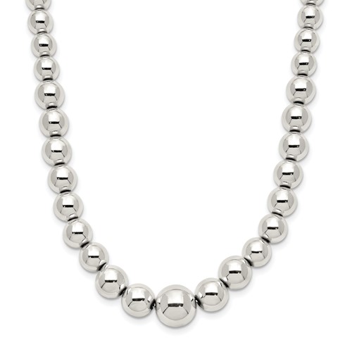 Sterling Silver Polished Graduated Beads Necklace, 18"