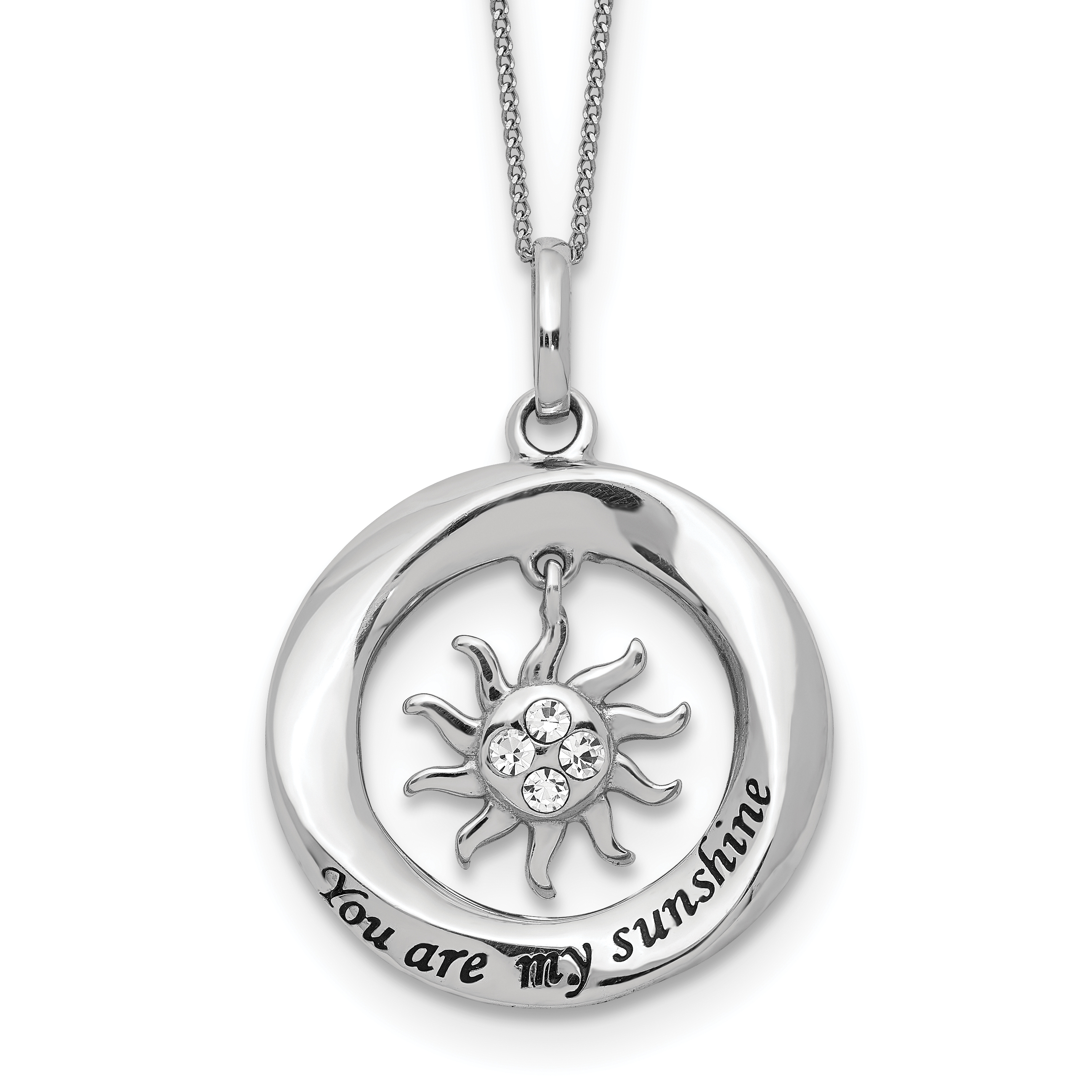 Sterling Silver Enamel YOU ARE MY SUNSHINE Crystal Sun Necklace (QG5394-18)