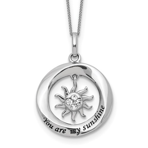 Sterling Silver Enameled You Are MY Sunshine Necklace with Crystal Sun, 18"