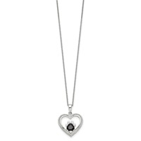 Sterling Silver Black and White CZ Heart Necklace with Paw Print, 18" view 2