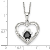 Sterling Silver Black and White CZ Heart Necklace with Paw Print, 18" view 3