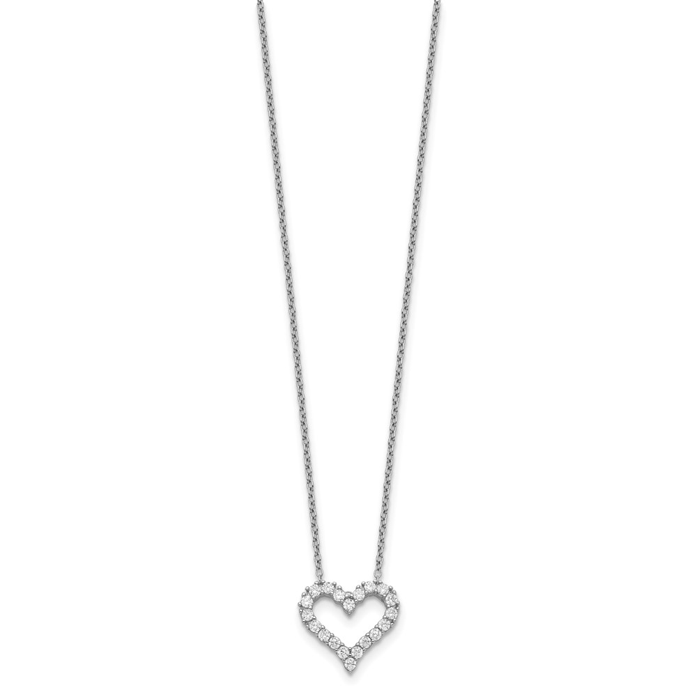 Sterling Silver Rhodium-plated CZ Open Heart 16 inch Necklace with 2 inch extension (QG5401-16)