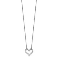 Sterling Silver Rhodium-plated CZ Open Heart Necklace with 2 Inch Extension, 16" view 2