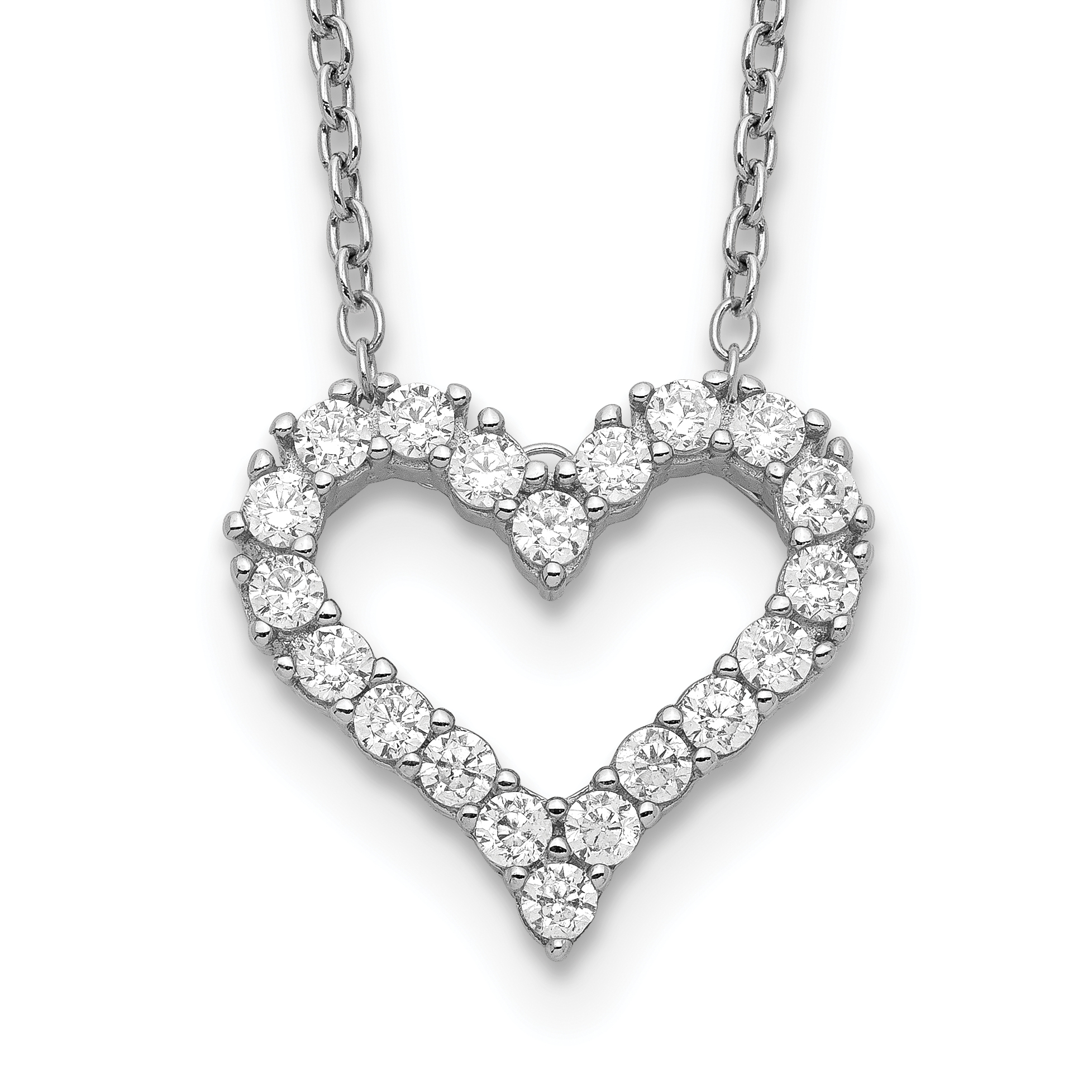 Sterling Silver Rhodium-plated CZ Open Heart 16 inch Necklace with 2 inch extension (QG5401-16)