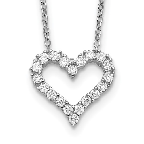 Sterling Silver Rhodium-plated CZ Open Heart Necklace with 2 Inch Extension, 16"