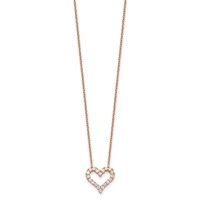 Sterling Silver Rose Gold-plated CZ Open Heart Necklace with 2 Inch Extension, 16.5" view 2