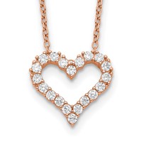 Sterling Silver Rose Gold-plated CZ Open Heart Necklace with 2 Inch Extension, 16.5" view 1