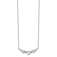 Sterling Silver Rhodium-plated CZ Heart with Wings Necklace with 1 Inch Extension, 16" view 2