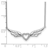 Sterling Silver Rhodium-plated CZ Heart with Wings Necklace with 1 Inch Extension, 16" view 3