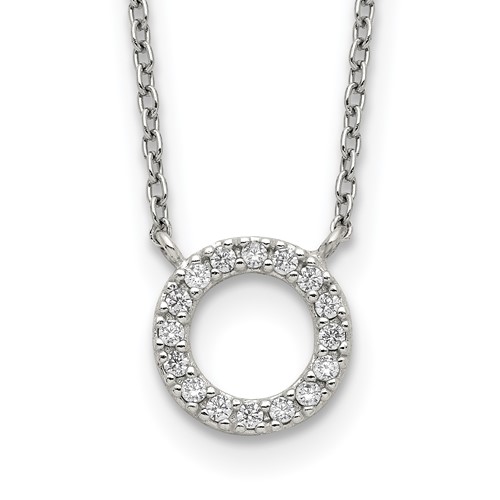 Sterling Silver Polished CZ Circle Necklace, 16"