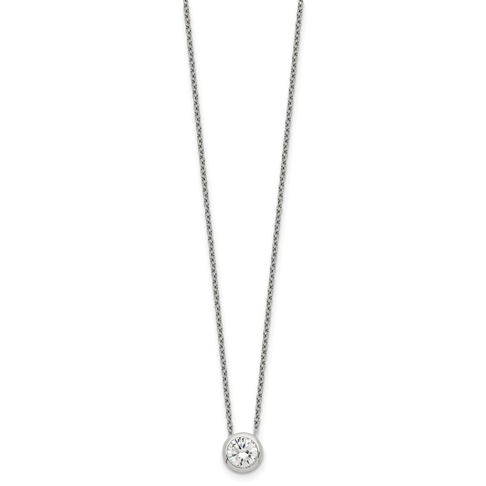 Sterling Silver Bezel 8mm CZ Necklace (QG5413-16)