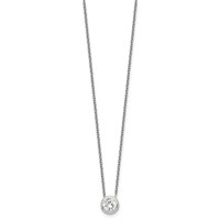 Sterling Silver Polished Bezel-set 8mm Round CZ 16 Inch Necklace view 2