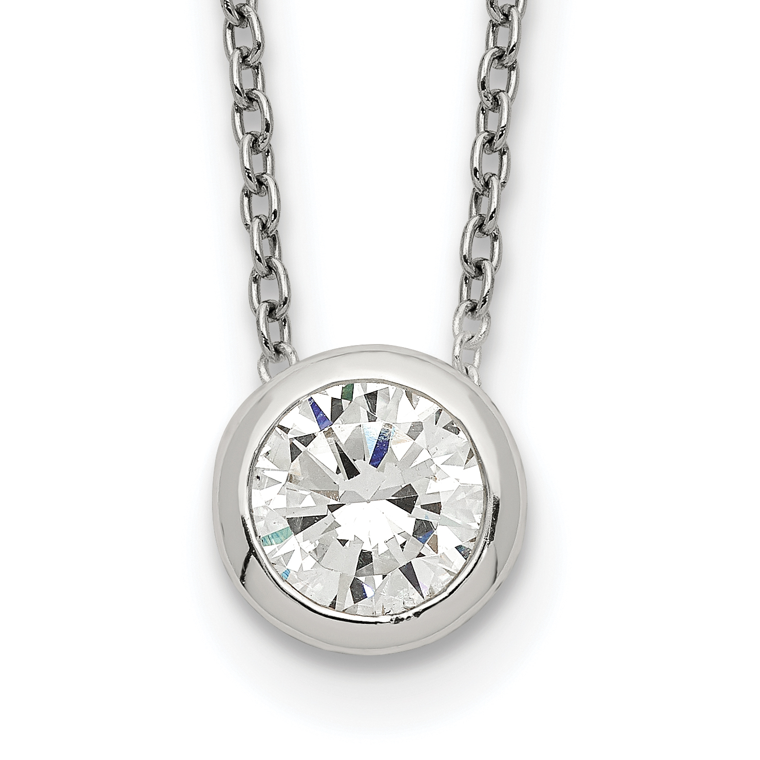 Sterling Silver Bezel 8mm CZ Necklace (QG5413-16)