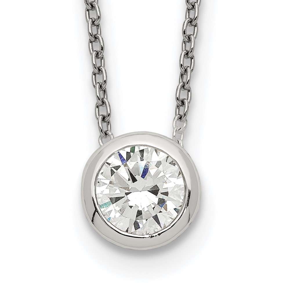 Sterling Silver Bezel 8mm CZ Necklace (QG5413-16)