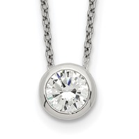Sterling Silver Polished Bezel-set 8mm Round CZ 16 Inch Necklace view 1
