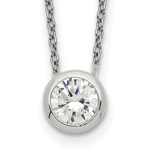 Sterling Silver Polished Bezel-set 8mm Round CZ Necklace, 16"
